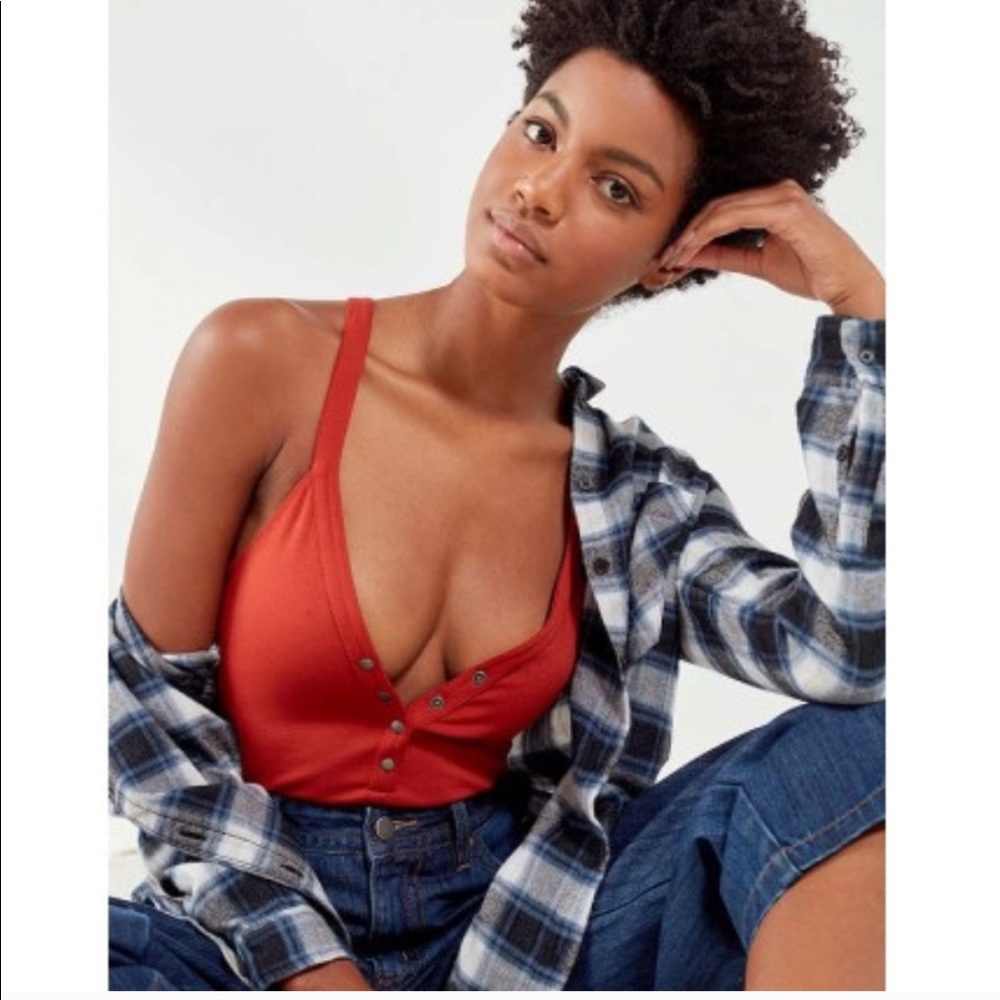 Sz S UO Red Orange / Rust Button Up Body Suit